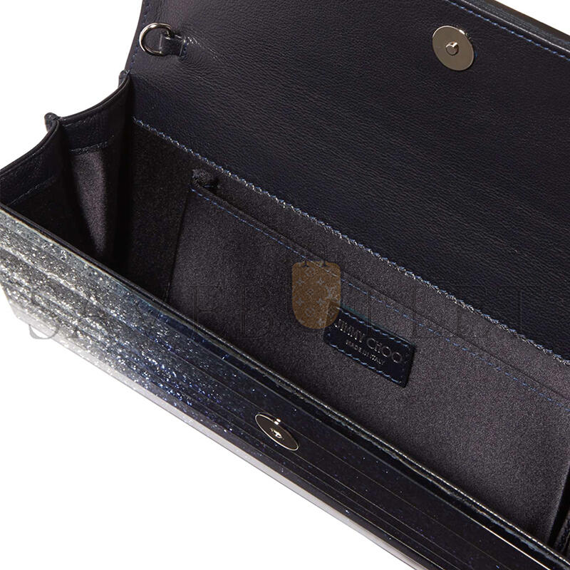 JIMMY CHOO SILVER & NAVY SWEETIE GLITTER CLUTCH (24*10*5cm) 